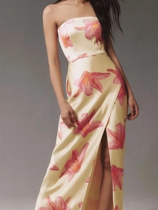 BHLDN Dresses & Skirts - Anthropologie BHLDN Avianna Strapless Satin Side slit maxi Dress 16W $248
